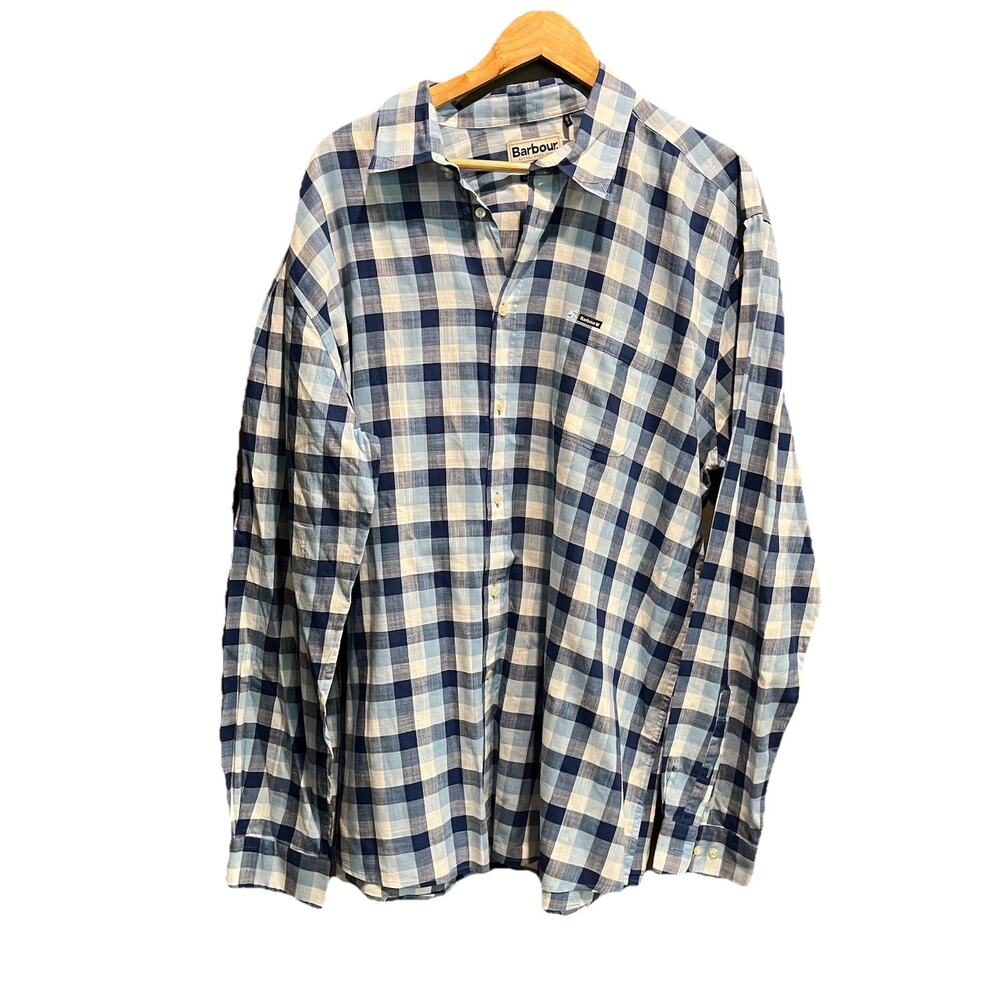 Barbour Blue Check Tailored Fit Men's Long Sleeve‎ Button Down Shirt Size XXL